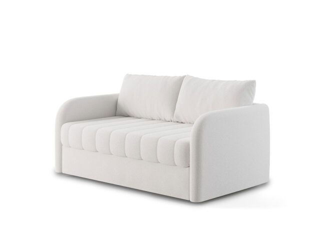modern white channel tufted loveseat 3/4 turn view