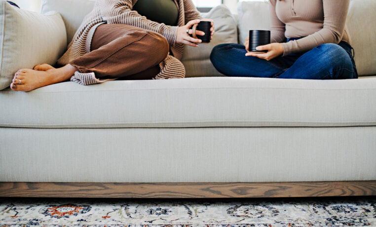 wood detailing on a custom canadian made sofa