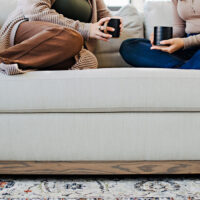 wood detailing on a custom canadian made sofa