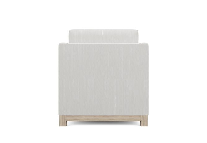 back view of white modern chair with oak wood base