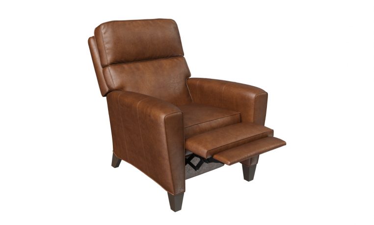 brown leather deluxe recliner in reclining position
