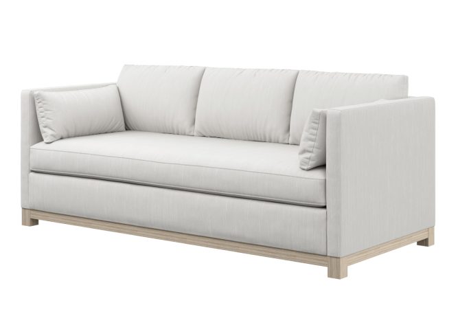 modern sofa in grey fabric with wood base