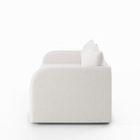 white boucle channel tufted sofa side view