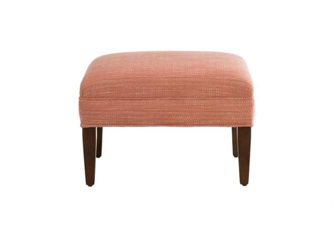 classic Stirling Ottoman by Vogel with red fabric and brown wood finish