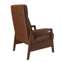 brown leather recliner with walnut wood arms back view