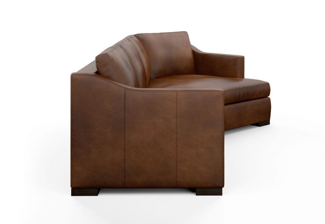 side view of modern brown leather sectional