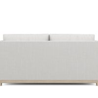 back view of white modern sofa with natural oak wood base