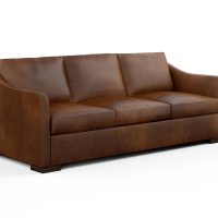 45 angle view of brown leather contemporary sofa