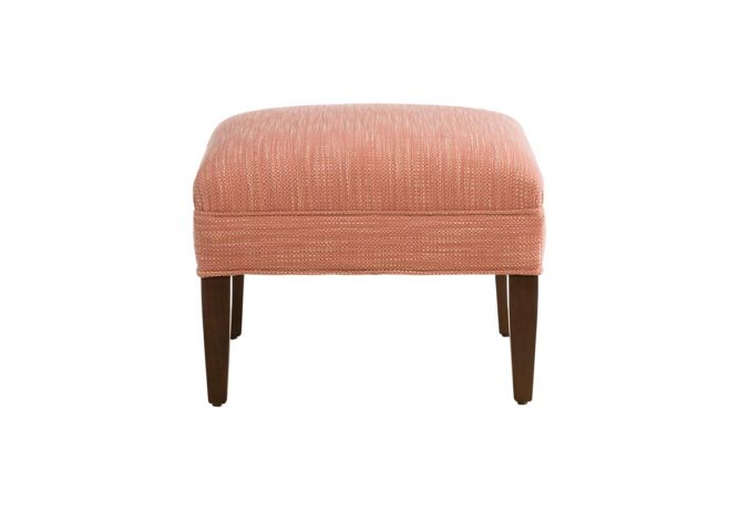 classic Stirling Ottoman by Vogel with red fabric and brown wood finish