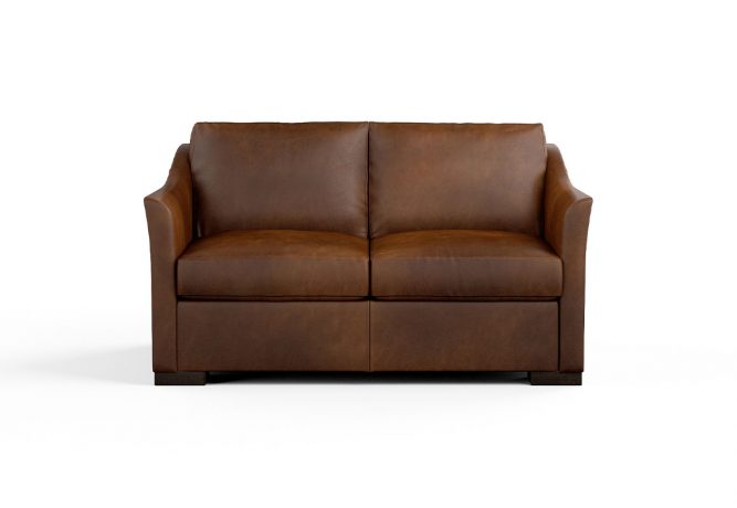 brown leather contemporary loveseat