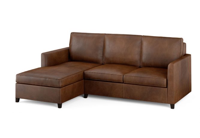 Brown leather sectional with chaise