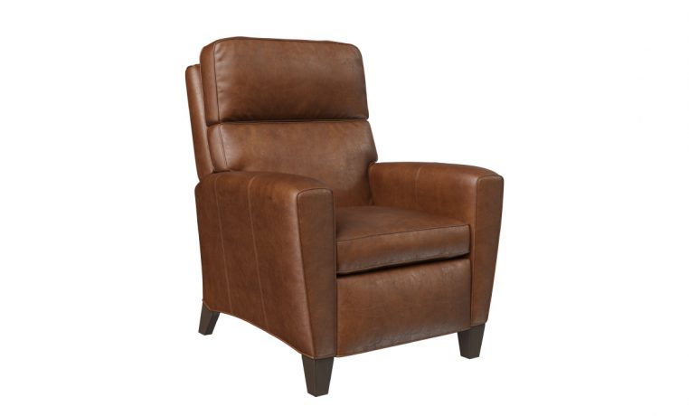 side view of deluxe recliner in brown leather