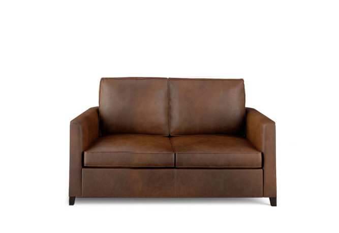 traditional petite loveseat in brown leather
