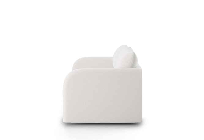 modern white channel tufted loveseat side view