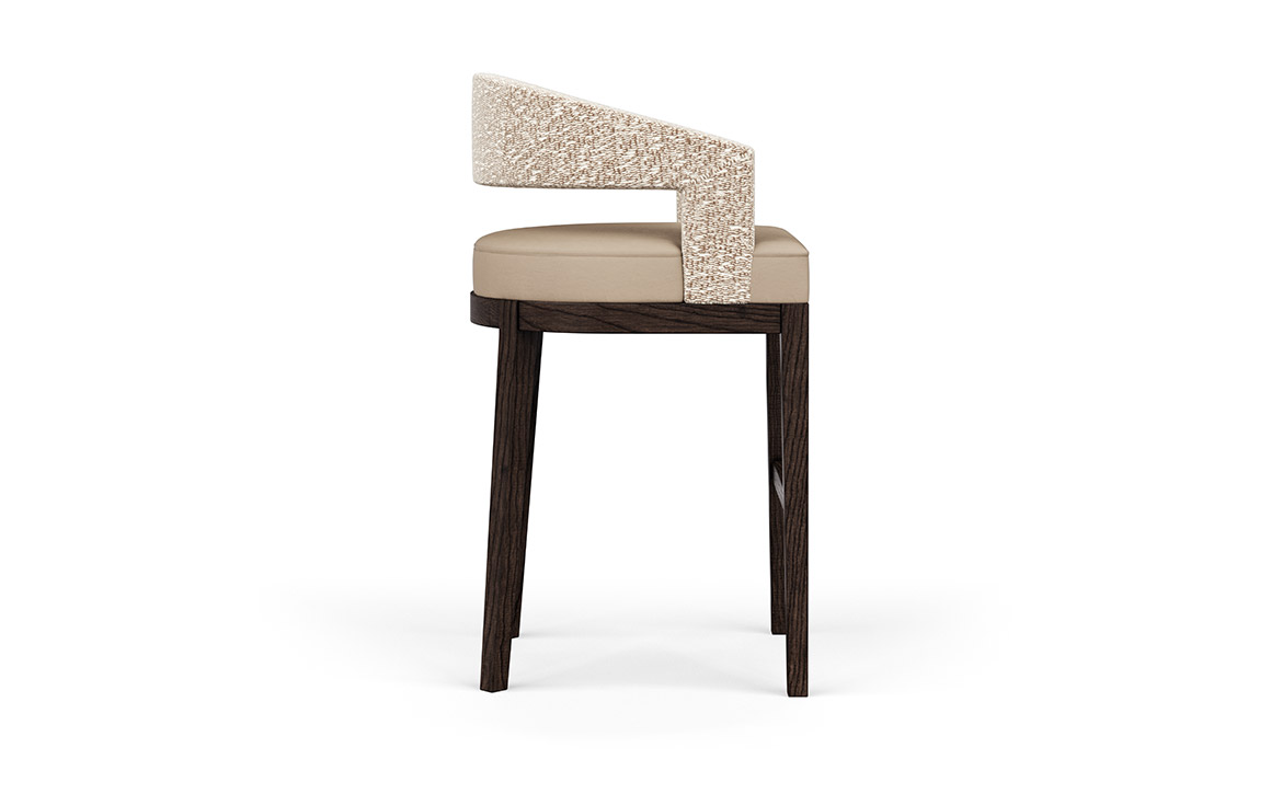 Side view of the Zayn curved bar stool made in Toronto.