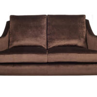 brown velvet traditional sofa with curved arms