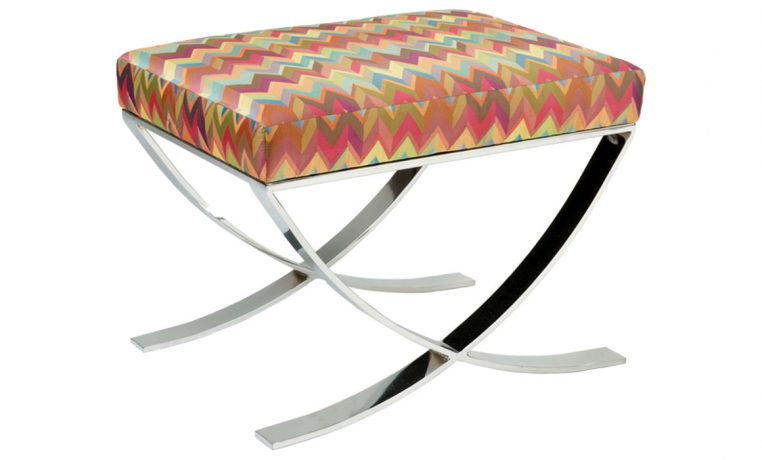 Side view of patterned fabric on the Kyoto Modern Bench