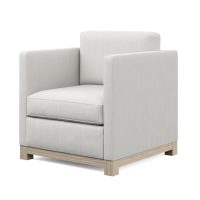 grey modern chair with oak wood base side view