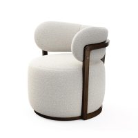 Side view of modern tub swivel chair and accent chair made in Toronto, Ontario.