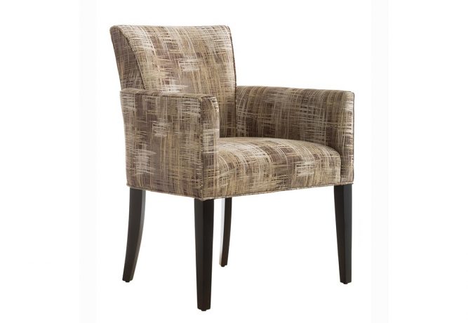 Beautiful side chair made in Toronto, ON by Vogel by Chervin featuring an dark brown finish on the solid wood legs of an accent chair