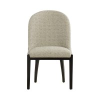 Beautiful transitional dining room chair featuring Crypton cream fabric, curved back, metal nail head trim, and beautiful espresso wood finish