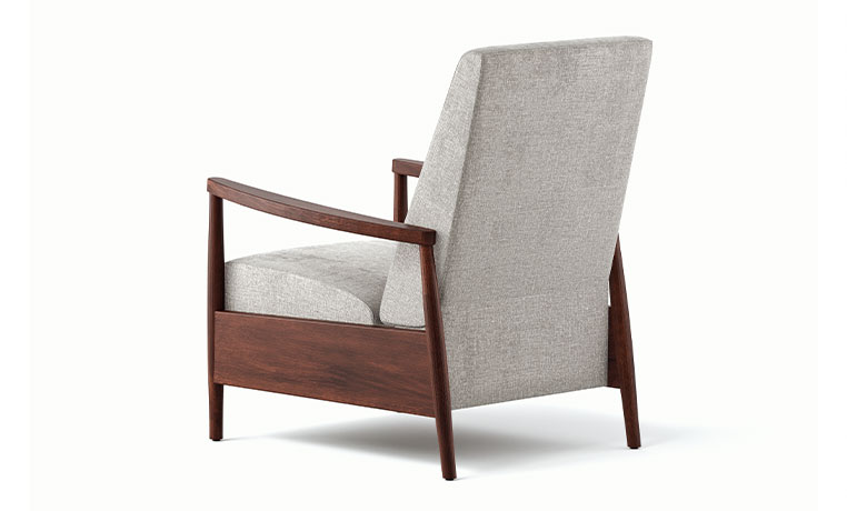 Cornell mid century modern recliner chair wood arm detail from Vogel