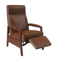 Vogel oxford comfortable recliner shown with footrest out and handcrafted in Toronto, Canada.