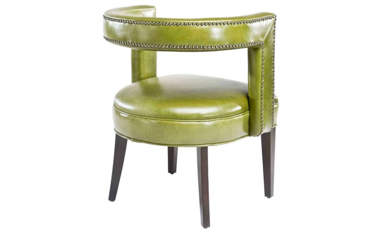 Rear view of a unique contemporary green chair that is stylish and will accent your family room