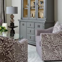 Custom Purple Heather Co Tub Chairs by Vogel with light purple and white dual upholstery.