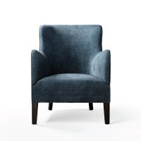 staionary chair in blue velvet with curved arms
