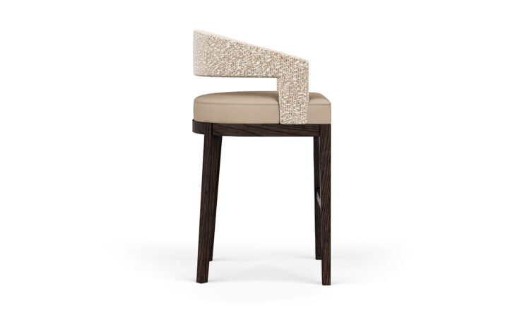 Side view of the Zayn curved bar stool made in Toronto.