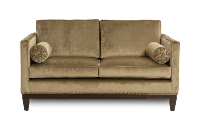 anthony show-wood loveseat in green velvet