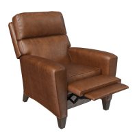 brown leather deluxe recliner in reclining position