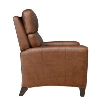 brown leather deluxe recliner with stained legs side veiw