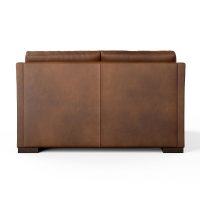 back view of brown leather loveseat
