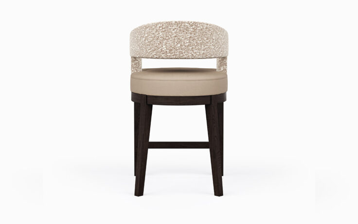 Back of the Zayn counter stool with wooden legs.