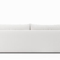 white boucle channel tufted sofa back view