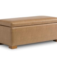 Angled shot of tan, rectangular Naples multi-purpose storage bench from Vogel with light brown legs