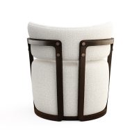 back view of modern swivel tub chair with exposed wood frame