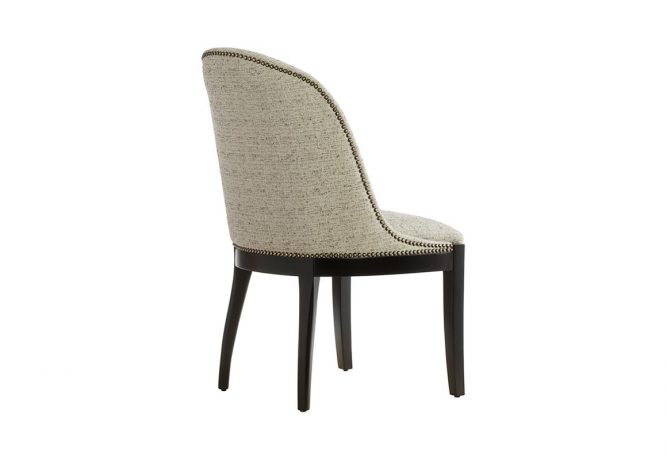 Vogel by Chervin's 11200 transitional dining room chair features a beige Crypton fabric, metal nail head trim, and espresso wood finish