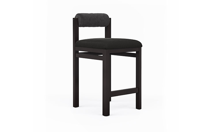 Angled view of the black marlowe bar stool by Vogel.