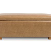 Front shot of tan, rectangular Naples multi-purpose storage bench from Vogel with light brown legs