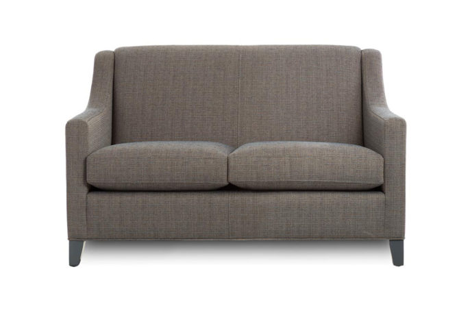 traditional cu stom aeriel loveseat in a grey fabric