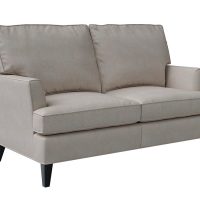 side view of birkley loveseat in grey fabric